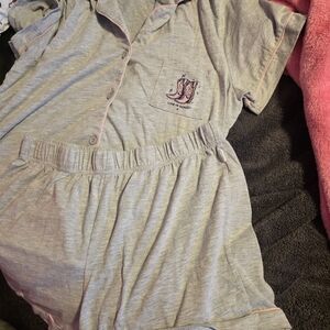 Grey LIFE IS GOOD Pajamas with Pink Trim